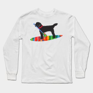 Colorful Stand Up Paddle Board Black Labradoodle Dog Long Sleeve T-Shirt